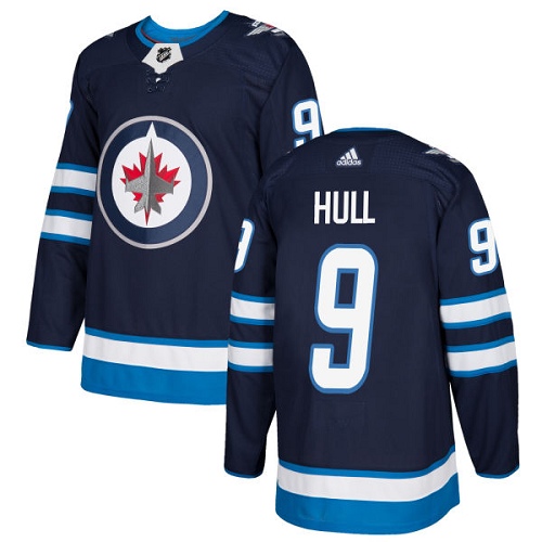 Adidas Men Winnipeg Jets 9 Bobby Hull Navy Blue Home Authentic Stitched NHL Jersey